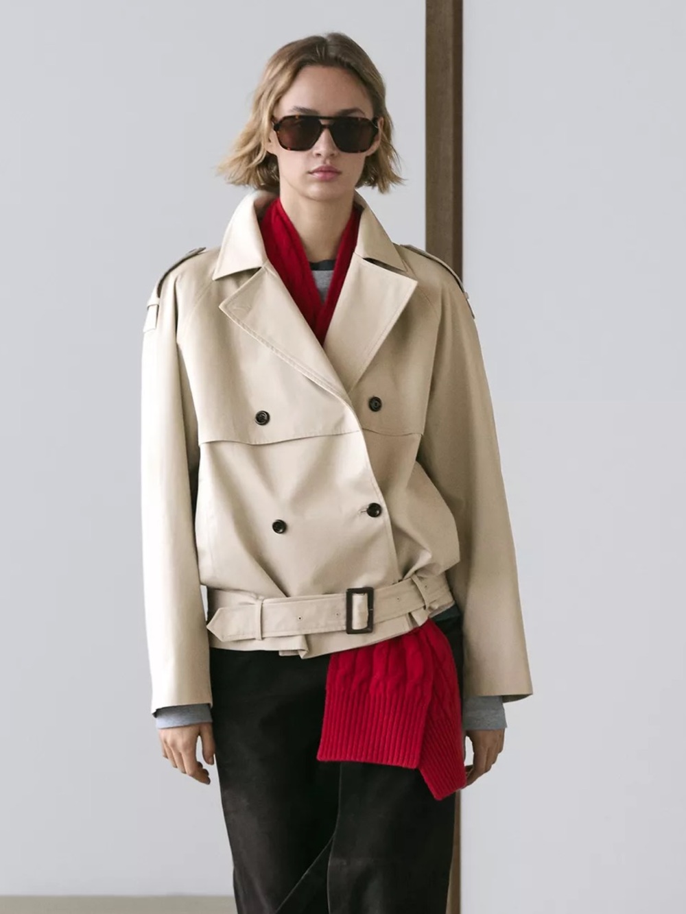 Massimo Dutti NWT SHORT TRENCH COAT WITH BELT DETAIL 6754/546
